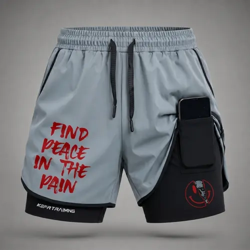 Men’s Find Peace in the Pain Graphic Print 2-in-1 Athletic Shorts, Built-in Compression Liner, Secure Inner Phone Pocket, Elastic Drawstring Waist, Quick-Dry Gym Running Training Shorts for Summer Daily Wear