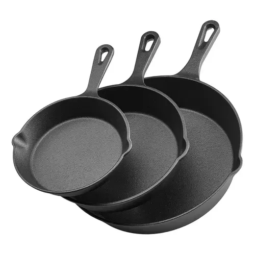 3-Piece Cast Iron Skillet Set, Excellent Heat Retention, Indoor & Outdoor Cooking, Restaurant-Grade Frying Pan, Perfect Gift, Local Warehouse Fast Shipping Cookware