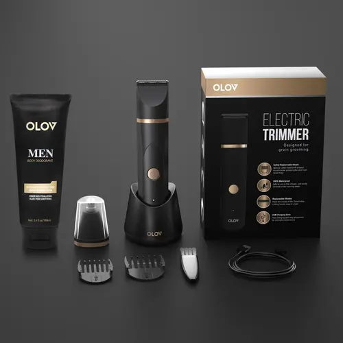 OLOV Male Use Groin & Body Trimmer, Multifunctional Rechargeable Cordless Hair Groomer with Safe Ceramic Blade, Anti-Nick Waterproof Showerproof Hair Trimmers & Clippers Kit with Charging Dock, Showerproof Body Trimmer,dorm essentials