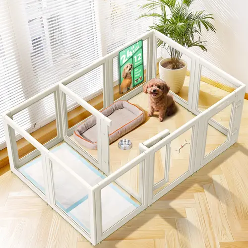 FXW AuraSpace Transparent 24-Inch Acrylic Indoor Dog Playpen - Puppy Exercise Pen with Customizable Assembly, Separates Zones for Small Dogs