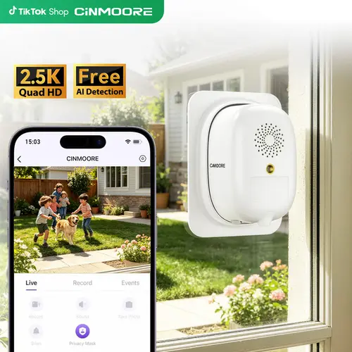 CINMOORE Wireless 1440p Window & Indoor Home Security Camera, 4MP with AI Full Color Night Vision, Person & Motion Alerts, Quick Magnetic Installation, 2.4GHz Wi-Fi, SD Card & Cloud Storage, Manufacturer Warranty