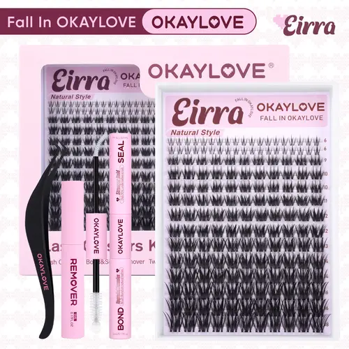 OKAYLOVE Eirra Nature Cross Cluster Lashes Kit - Softer Fibers Wispy Natural Cluster Set, DIY Eyelash Extension Kit for Makeup Enthusiasts, Ideal Girl Gift #backtoschool #sohochic