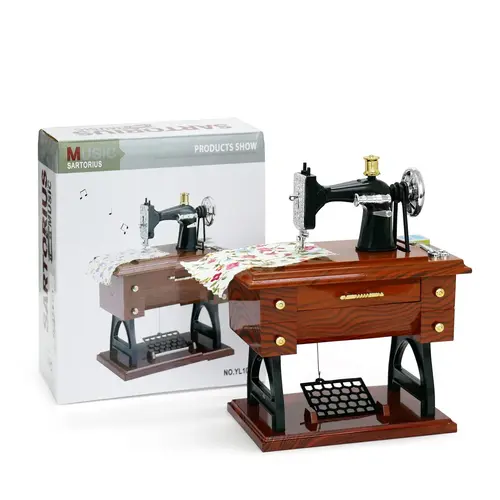 Vintage Sewing Machine Design Music Box, European Retro Classical Treadle Sewing,1 Count Retro Sewing Machine Music Box, Decorative Artistic Home Decor Ornament, Ideal Gift for Birthday, Christmas, Room Decor Musical Moving Box Wooden