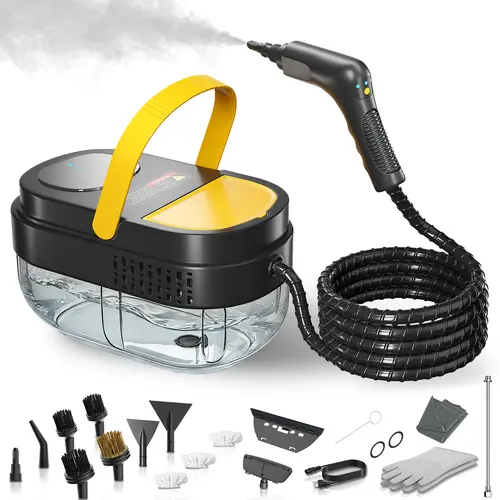 Portable Steam Cleaner Tool Kit - 1.69 Qt Large Tank, 15 Accessories, 3-Level Adjustable Handle, Fast Heat-Up, Ideal for Home, Car, Tile & Grout Cleaning