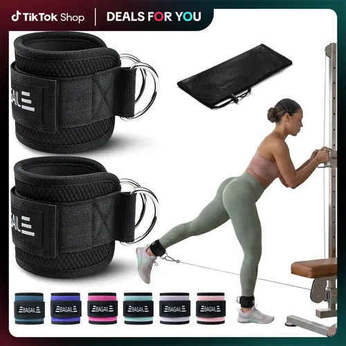 【BackToSchool】BAGAIL Ankle Straps for Cable Machines (2 Pack), Women Kick Back Cuffs | 8mm Lycra-SBR Cushion, Heavy-Duty Double D-Ring, 200lbs Load Tested, Adjustable 9-14" Fit, for Women Glute Kickbacks, w/ Bag