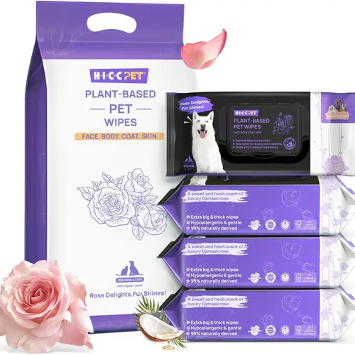 HICC PET Plant-Based Pet Wipes for Dogs & Cats, Biodegradable Extra Thick Grooming Wipes for Paws, Body & Butt, Soothe & Moisturize, Gentle Cleaning, Sensitive Skin Friendly, Also Available in French Volcanic Mineral Water Formula, 400 Pieces