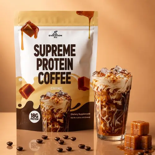 Supreme Protein Coffee Caramel,  Protein Coffee, Caramel Coffee, High Protein Coffee, Wellness Coffee, Fitness Coffee, Digestive Support, Probiotic Coffee, High Fiber Protein Drink, Evolution Fit