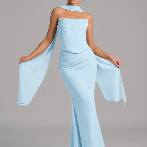 Azazie Sorrel Bridesmaid Dress Corset Back Mermaid Chiffon Floor Length Wedding Guest Dress, Chic, Scarf sohochic