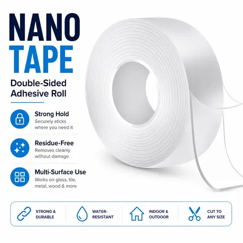 Ultra-strong Double Sided Adhesive Nano Tape Heavy Duty Transparent Reusable Tapes Heat Resistance for Bathroom Home Decoration Picture Hanging Picture Hanging 10.5FT Traceless Magic Tape summerwins