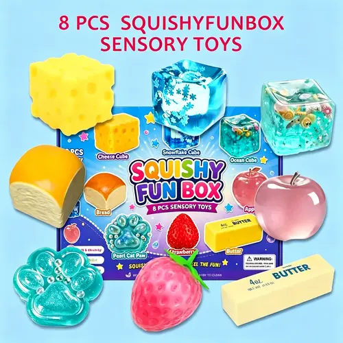8-Piece Set Box Malt Sugar Stress Relief Fidget Toys, Sensory Bundle, Creative Slow-Return Squishy, Party Gift, 8 Different Styles.#backtoschool#sohochic