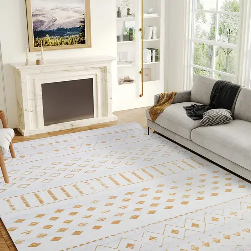 Belffin Moroccan Washable Rugs for Living Room. Ultra Soft 8x10 Large Area Rug for Bedroom. Nonslip Indoor Rug for Home Decor. Gold Rug.