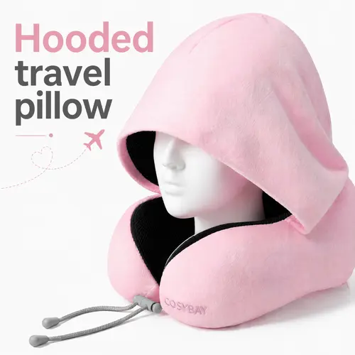 Hooded Travel Neck Pillow, Memory Foam U Shape Neck Support Pillow with Light Blocking Hood, Adjustable Drawstring, Washable Cover, Portable Airplane Car Office Road Trip Sleeping Travel Accessory for Men Travelers,#halloweenfinds #tiktokshopbacktoschool