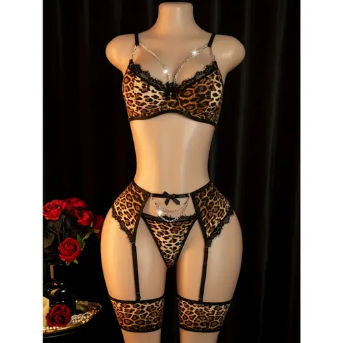 EvilEnergy Women's Floral Mesh Garter Lingerie Set - Romantic Sleepwear with Garter Detail, Multi-Size for Date Night, Indoor Wear