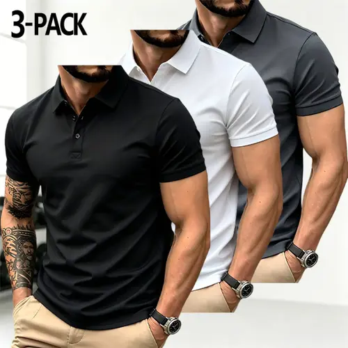 3PACK Men’s Casual Regular-Fit Short-Sleeve Flag Print Polo Shirt - Daily Wear Sportswear, Fitness Workout Shirt, Athletic Training Tops, Breathable Lightweight Top, Summer Business Gym/Bowling/Golf Clothes Products