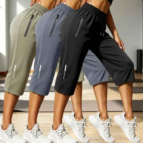Women's 3-Pack Casual Athletic Track Pants Set - Loose Fit, Breathable Summer Fabric, Reflective Striped Print - Women's Clothes for Everyday Wear, Outdoor Activities,back to school shopping, Pants For Women