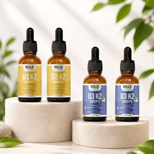Bella All Natural D3 K2 Day & Night Drops 4-Pack: 2 Day Drops + 2 Night Drops Healthcare Supplement