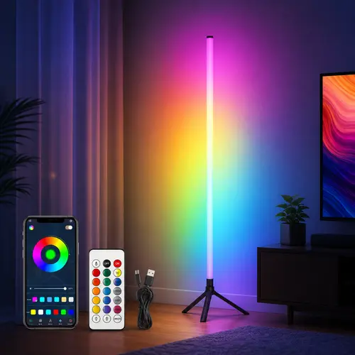 1PC/2PCS RGB Smart Floor Lamp, Color Changing LED Corner Light with Music Sync, App & Remote Control, Smart Ambient Lighting for Bedroom, Living Room, Gaming Setup,LED Floor Lamp,Bedroom,Living Room,Gaming Room