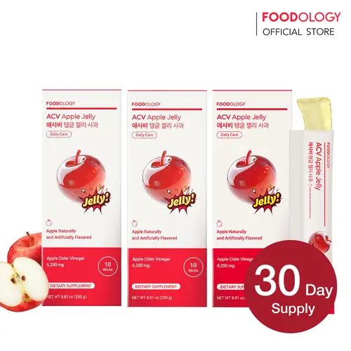 [FOODOLOGY] Apple Cider Vinegar Jelly 30 Days Pack | 6,250mg ACV, Prebiotic, Detox Cleanse with mother, Supports Digestion & Gut Health, Zero Sugar, Low Calorie