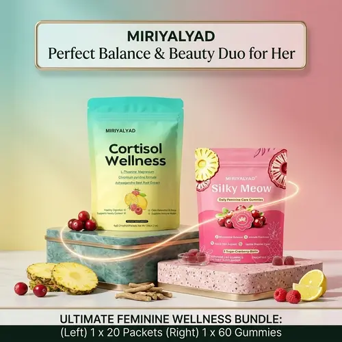 MIRIYALYAD Wellness Duo Supplemental Pack - Vegan Dietary Supplement, Herbal Plant-Based Daily Supplement System for Adult Feminine Care & Digestive Wellness with Ashwagandha, Beet Root Botanical Extract, Biotin, Gentle Nourishing Balance