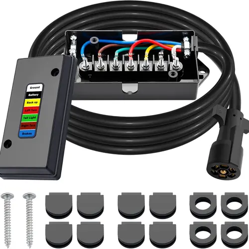 7 Way Trailer Wiring Harness Kit 8 FT Trailer Cord with 7 Pin Trailer Plug and Junction Box Kit Premium Light and Brake Wiring Wires for Trailer RV