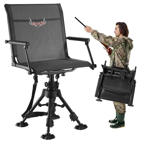 VEVOR Hunting Chair, 360° Silent Swivel, Lightweight and Portable Foldable, Heavy-Duty Steel Frame Ground Stool with Armrests, Anti-Sink Feet, Height Adjustable, 350 Lbs Capacity, Smooth Movement, for Outdoor Sports, Fishing, Camping, All Terrain#SohoChic