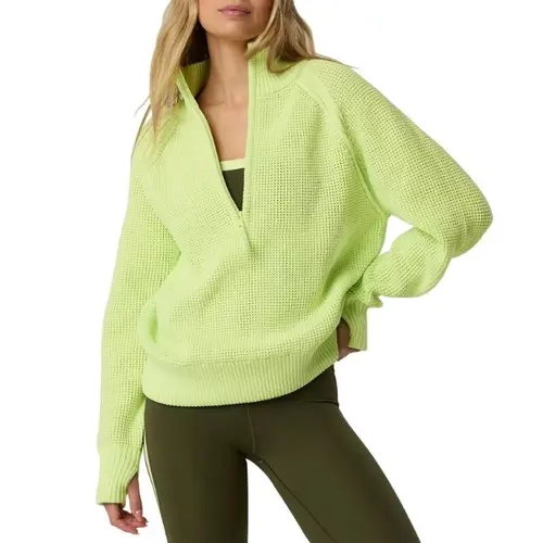 Fisoew Womens Quarter Zip Pullover Sweaters Waffle Knit Long Sleeve Tops | Thumb Hole, Collared, Half Zip, Casual, Ribbed Sweatshirts, Loose Fit, V-neck, Fall Winter Fashion Outfits 2026, Jumper,clothes for back to school,first day of school outfits
