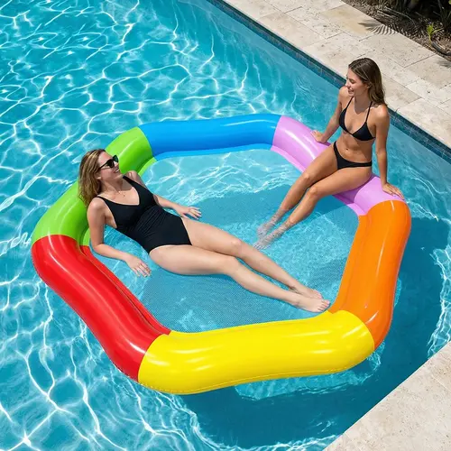 New Large Hexagonal Mesh Multi-Purpose Inflatable Pool Float, 70" × 62" Dual Adult Sunbathing Raft with Pillow, 4-In-1 Pool Party Gift, Summer Pool Float, Inflatable Floats