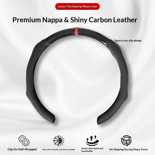2026 New All-Napa Leather Steering Wheel Cover - Non-Slip, Breathable, Ultra-Thin, Quick-Install, Decorative Protector - 4-Season Automotive Accessory for Car, Premium Material Sport Design, Accessories for Car, Steeringwheelcover, Car Accessories