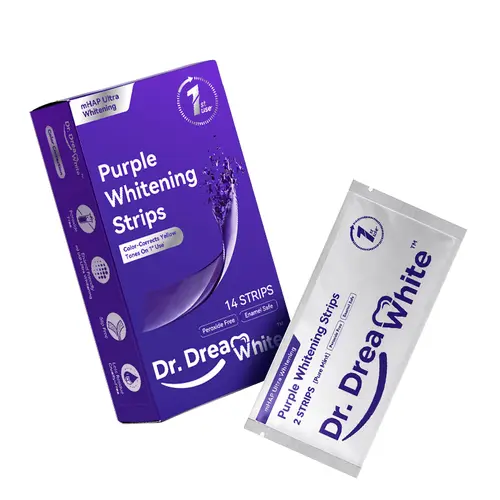 Dr.DreamWhite Minty Purple Teeth Whitening Strips - Teeth Stain Remover, 7/21 Sessions, Nano-Hydroxyapatite, Enamel-Safe, Non-Sensitive, Peroxide-Free, Residue-Free, Whiteningstrips, Purple Color Correcting Teeth Whitening
