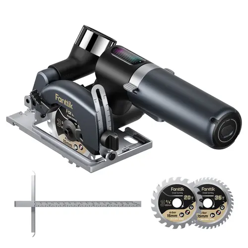 Fanttik O11 Pro Cordless Circular Saw Kit - 3-3/8 in (3"x3"/8") Brushless Motor Wood Cutting Tool, 4500RPM, 1" Max Cutting Depth, 0-45° Bevel, Built-in Lithium-Ion Battery, 2 Blades, Dust Port, Ideal for Work, DIY, Tools and Gadgets