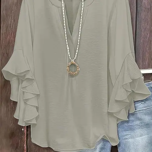 Women's Simple Solid Color Round Neck Half Sleeve Flared Sleeve Top Shirt, Basic Casual Shirts, Casual Blouse Shirts, Casual Summer Tops, Casual Fashion Women's Clothing, Comfortable and Stylish
