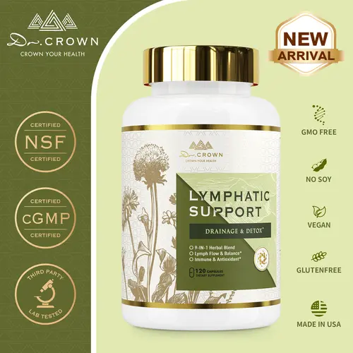 Dr. CROWN Lymphatic Drainage Herbal Blend Capsules - 120 Count for Adults, with Echinacea, Dandelion Root, Burdock Root, Cleavers & More, Supports Body Health, Bloat Relief & Debloat Solution, Detox Support