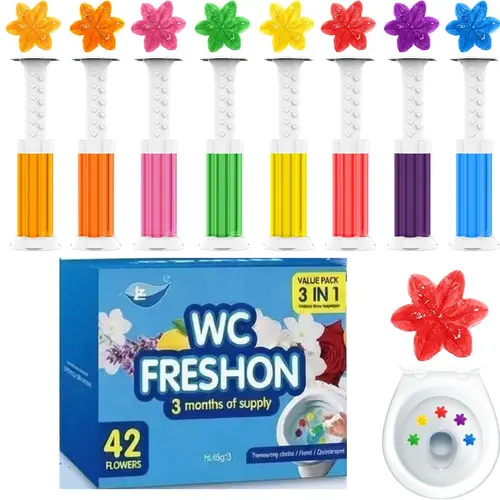 3 Pack Flower Toilet Gel Stamps, 42pcs 9 Scent Long Lasting Bathroom Freshener, Odor Eliminating Toilet Bowl Cleaner Gel