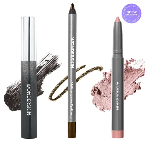 Wonderskin Signature Eyes Set – Infinite Rizz Mascara, 1440 Longwear Eyeliner & IYKYK Eyeshadow Stick for longwear, smudge-proof eye looks with volume, definition, and vibrant color. Vegan, cruelty-free, and made for all-day wear