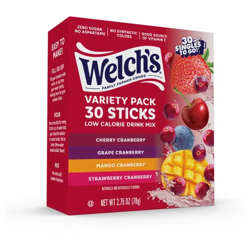 Welch's Cranberry Variety Pack Hydration Powder Drink Sticks - 30 Sticks, Vitamin C, Sugar Free, Gluten Free, Low Calories, Singles To Go, Sugar Free Juice, Us