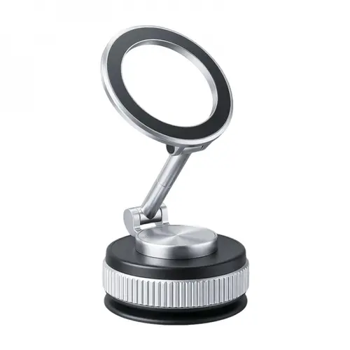 GUCCQUEEN All-Metal Magnetic Car Phone Mount, Dual Fixing Vacuum + Adhesive, Full-Angle 360° Rotates, Included Magnetic Ring for iPhone & Android (Metal Gray, Car Phone Mounts & Holders)