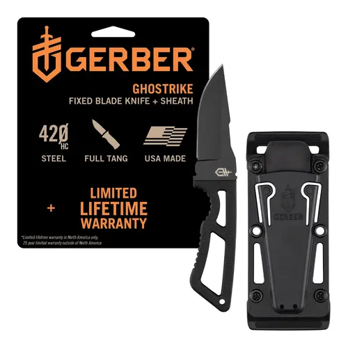 Gerber Ghostrike Full Tang Fixed Blade Knife for Adults - 3.3" Non-Slip Peeling-Resistant Ceramic Coated Steel Blade, Diamond-Texture Rubber Grip, Modular Sheath for Tactical EDC Carry, Camping Gear | Sports & Outdoor Knives & Tools