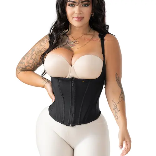 Snatched Body Vest Underbust Corset | Waist Cincher Shapewear with Straps & Front Zipper