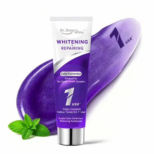 Dr.DreamWhite Purple Whitening Toothpaste for Oral Care, Upgraded Vio-Zyme Formula with Xylitol & Nano-Hydroxyapatite, Teeth Whitening Products, Stain Whitening Solution, Peroxide-Free, SLS-Free, Long-Lasting Freshness, White Teeth Support