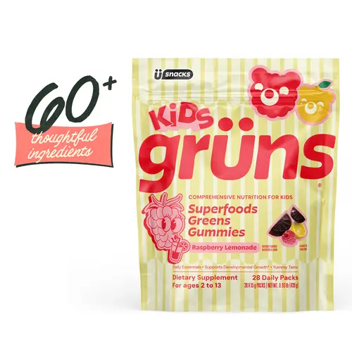 Grüns Kids Raspberry Lemonade (Limited Edition) Superfood Greens Gummies : Comprehensive kids nutrition with 60+ ingredients, 20+ Vitamins and Minerals, Prebiotics, Adaptogens, Raspberry Lemonade Flavor, Gluten Free, Vegan, Third Party Teste