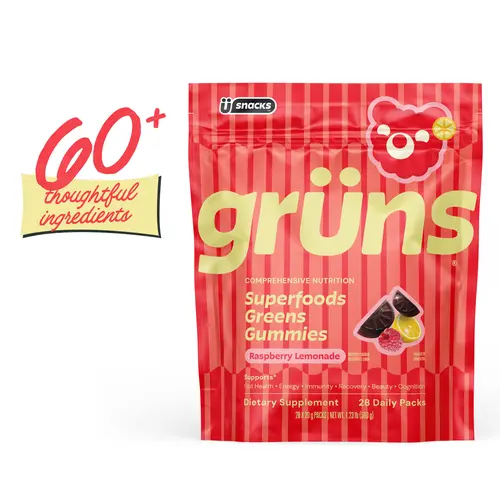 Grüns Raspberry Lemonade (Limited Edition) Superfood Gummies: Comprehensive nutrition supplement with 60+ ingredients: Vitamins and Minerals, Prebiotics for Digestive Health, Adaptogens, Chlorophyll, Chlorella, Gluten Free, Vegan, Third Party Tested