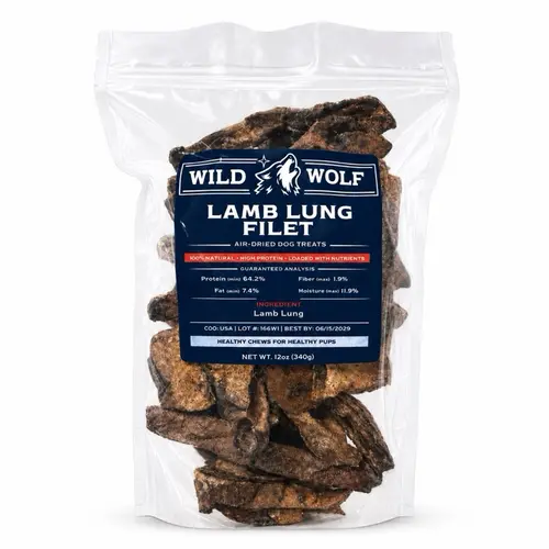 <NEW PRODUCT!> Wild Wolf Lamb Lung Filet Dog Treats (12oz.) 100% Natural USA Lamb - Single-ingredient Natural Dog Chew