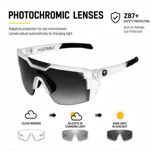 Premium Luxury Square-Frame Photochromic Sunglasses - Unisex UV400 Cycling Gear Sports Glasses, Men's Sunglasses, Glasses for Women, Z87+ Safety Certified, Dark Gray in Sunlight, Accessories Adults, All-Day Wear, Outdoor Sports Eyewear, Sports Eyewear