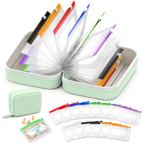 A8 Waterproof Pill Pouch Set, Large Weekly Pill Organizer with 14 Color-Coded Medicine Pouches, Reusable Travel Medicine Pouch Organizer, Zippered Pill Storage Bag for Fish Oils, Vitamins, dealsforyou, summerwins