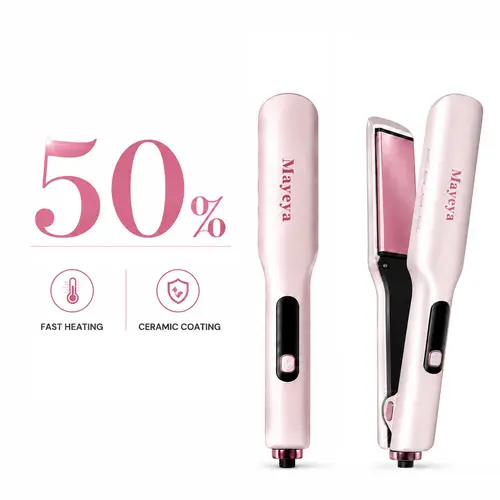 MAyeya Hair 1-Inch 2-in-1 Titanium Ceramic Ionic Flat Iron & Curler - Adjustable, Dual Voltage, LED Display, Heat-Resistant Silicone, Less Frizz, Silky Straight Hair, Easy Curls, Blowout at Home, Salon-Quality, 9696T