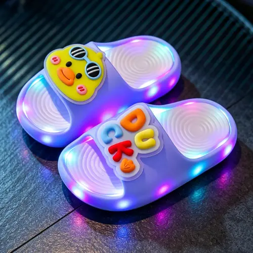 Summer Unisex Kids Glowing Slippers, Non-Slip Soft Eva Sole, Cute Cartoon Design, Boys Girls Beach Shoes, Lightweight Comfortable Footwear