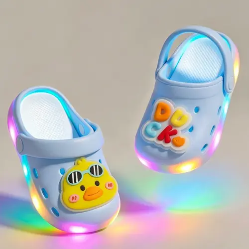 Summer New Glowing Holes Slippers, Baby Toddler Shoes, Cute Cartoon Non-Slip, Cartoon Print Shoes, Boys Girls Learning Walkers, Baby Walking Shoes, Eva Material, Less Than Ankle Height, Toddler Clogs, Kids Shoes