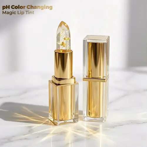 Buy 1 Get 1 Free, 2pcs pH Color Changing Lipstick - Gold Foil Flower Jelly Lip Balm, Long Lasting Moisturizing Magic Lip Tint