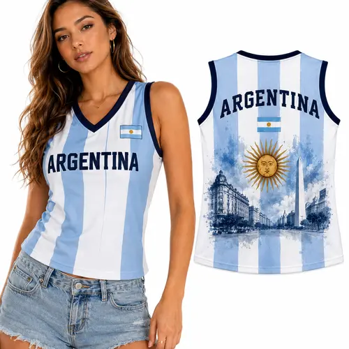 Lady Y2K Argentina V Style Sleeveless Top, Made of Lightweight and Breathable Fabric, Suitable for Football Event Watching, Fan Gatherings and Cool Summer Casual Wear.
