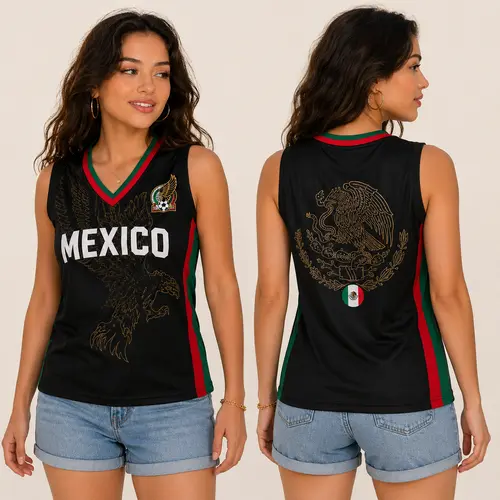 Lady'S Y2K Mexican Flag Color-Contrasting V-Neck Sleeveless Top, Made of Lightweight And Breathable Fabric, Suitable for Football Event Watching, Fan Gatherings And Summer Daily Wear